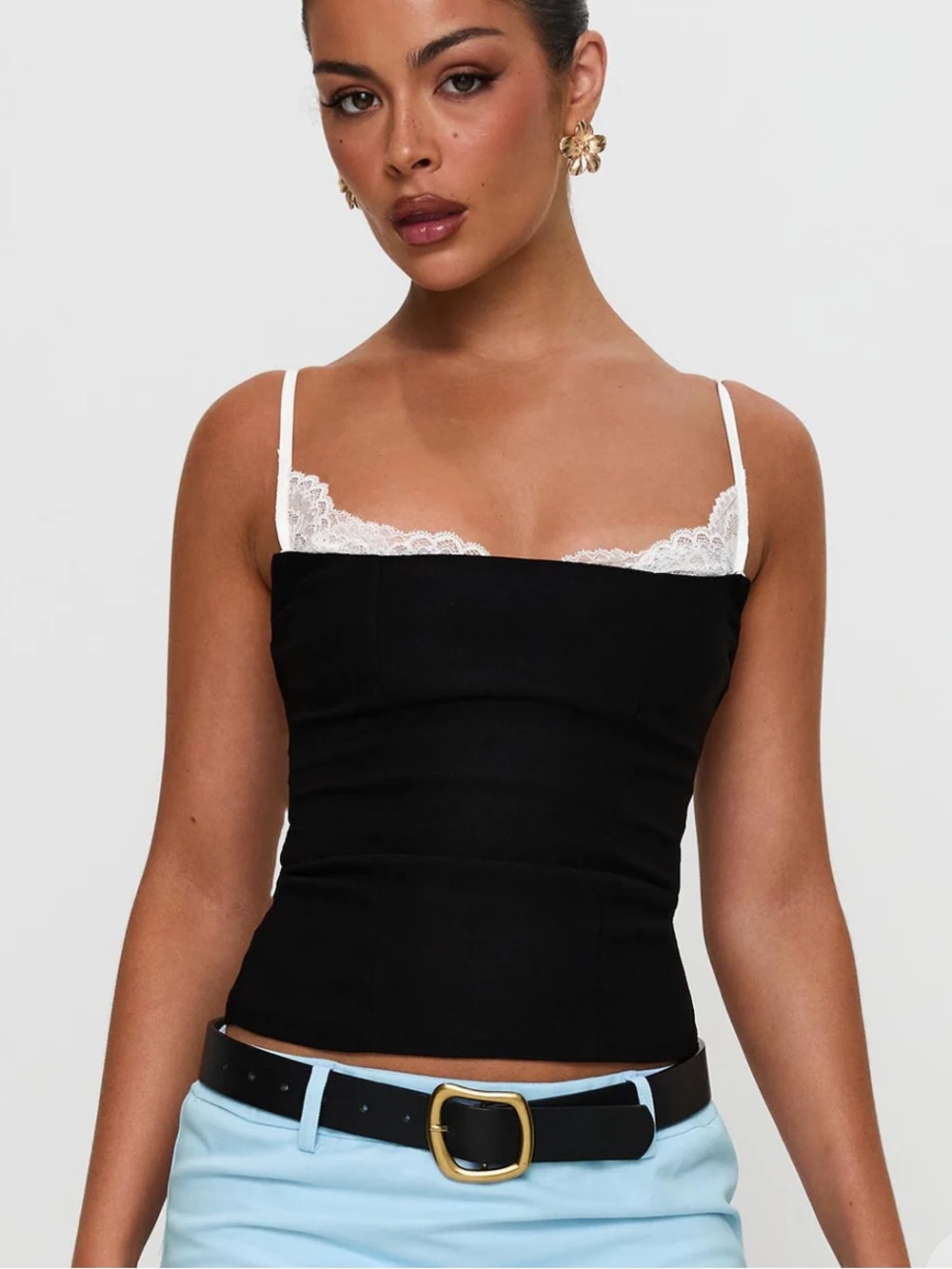 Princess Polly Renaissance Corset Lace Top Black / White